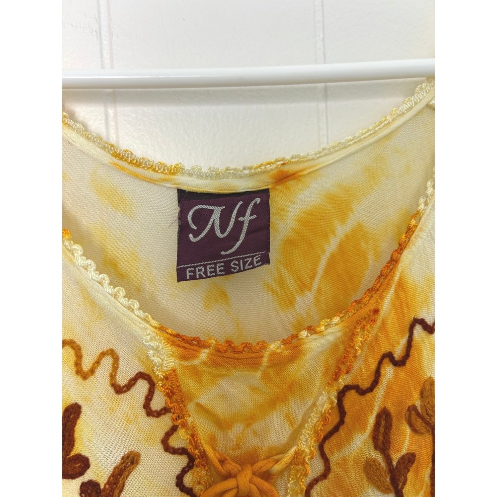 NF Free size Dress Womens Orange Tie Dye Embroidered Boho whimsy festival summer - Picture 3 of 9
